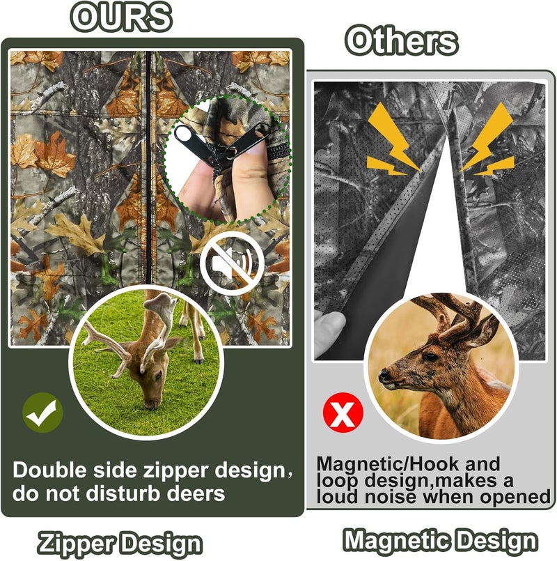 Mofuiry Hunting Tree Stand Blind, Ladder Stand Blind Kit for 2 Man Camo Treestand Blinds Cover with Zipper Storage Pocket Tree Stand Blind Accessories for Hunting Deer, 102×36 Inch, Choose See Through or Not - Image 3